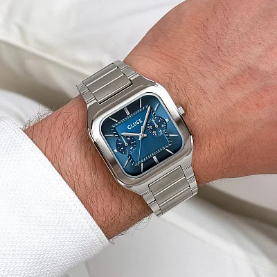 Cluse Quadrus Day-Date Blue Dial Steel Bracelet CW26209