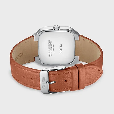 Cluse Quadrus Day-Date White Dial Leather Strap CW26208