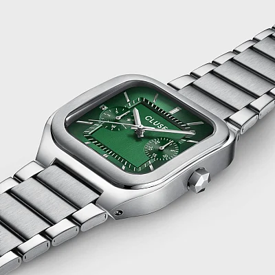 Cluse Quadrus Multifunction Day-Date Steel Bracelet Green Dial CW26202