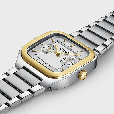 Cluse Quadrus Multifunction Day-Date Steel Bracelet White Dial CW26201