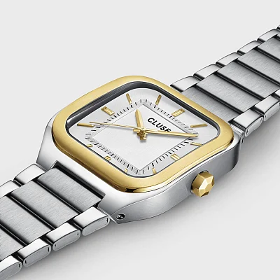 Cluse Quadrus Steel Bracelet Green Dial Yellow Gold PVD CW25704