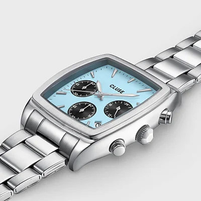 Cluse Quartaut Silver Bracelet Blue and Black Dial Chronograph CW52005