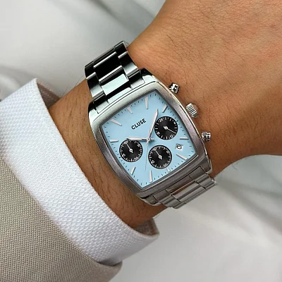 Cluse Quartaut Silver Bracelet Blue and Black Dial Chronograph CW52005