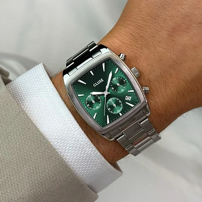 Cluse Quartaut Silver Bracelet Green Dial Chronograph CW52002