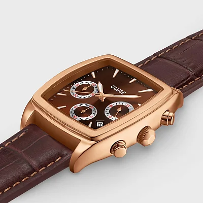 Cluse Quartaut Silver Leather Rose Gold Dial Chronograph CW52006