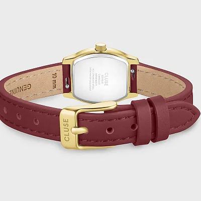 Cluse Tonnette Mini Yellow Gold Burgundy Leather Strap CW16505