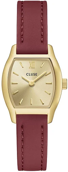 Cluse Tonnette Mini Yellow Gold Burgundy Leather Strap CW16505