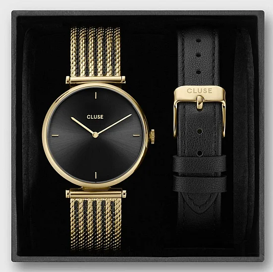Cluse Triomphe Gold Bicolour Mesh & Black Strap Set CG10404