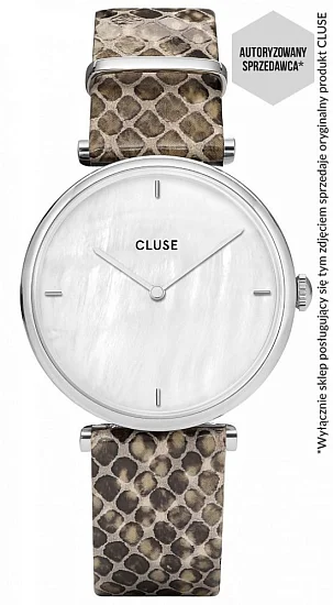 Cluse Triomphe Silver White Pearl Leather Soft Grey Python CW0101208009
