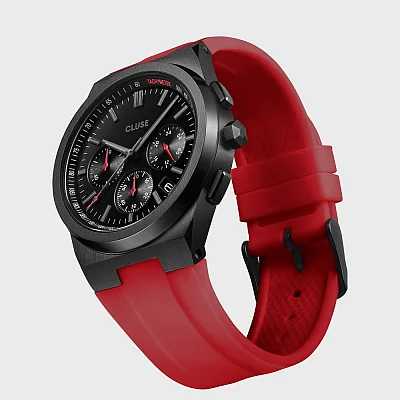 Cluse Vigoureux Chrono Red Silicone Black Dial CW20810