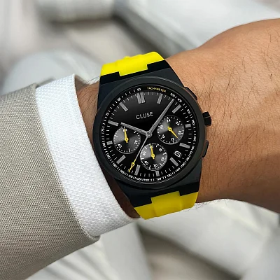 Cluse Vigoureux Chrono Yellow Silicone Black Dial CW20809