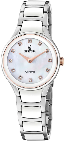 Festina Ceramic Women White Pearl Dial F20752/8
