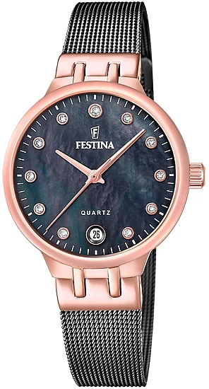 Festina Mademoiselle Mother of Pearl Black Dial Mesh F20717/2