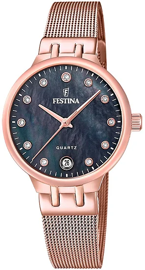 Festina Mademoiselle Mother of Pearl Black Dial Mesh F20716/2