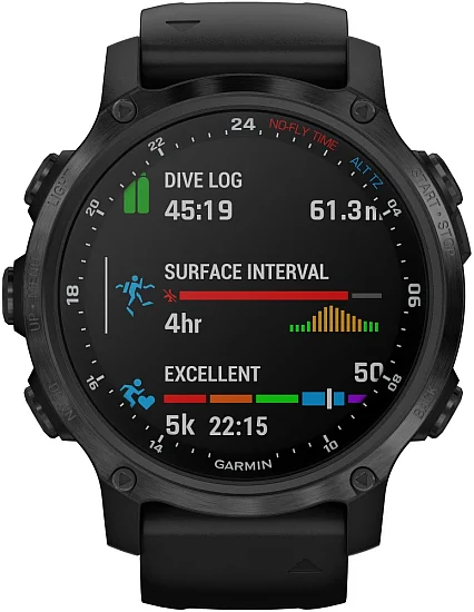 Garmin Descent MK2S 43mm Diver Digital Smartwatch DLC Steel, Black Silicone Strap HR GPS 010-02403-04