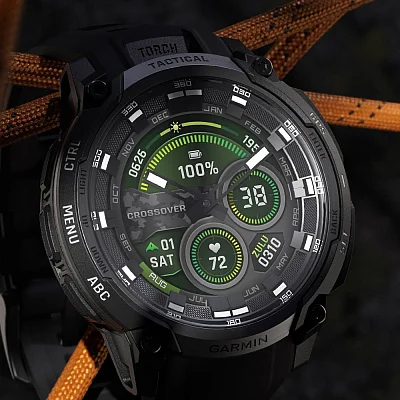 Garmin Instinct Crossover 45mm AMOLED Sapphire Tactical Edition Black with Black Silicone Band HR GPS 010-03398-02