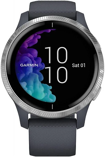 Garmin Venu 43mm Granite Blue Silver HR GPS Digital Smartwatch 010-02173-03