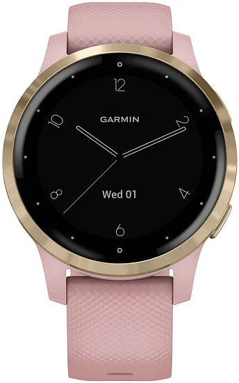 Garmin Vivoactive 4S 40mm Digital Smartwatch Steel Rose Gold, Pink Silicone Strap HR GPS 010-02172-33