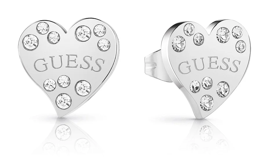 Guess Kolczyki Sztyfty Serca Kryształki Stal UBE78051
