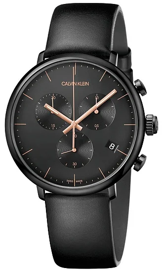 CALVIN KLEIN High Noon Chronograph Black Leather Black PVD K8M274CB
