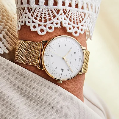 Junghans Max Bill Ladies Yellow Gold PVD Sapphire Mesh 47/7452.46