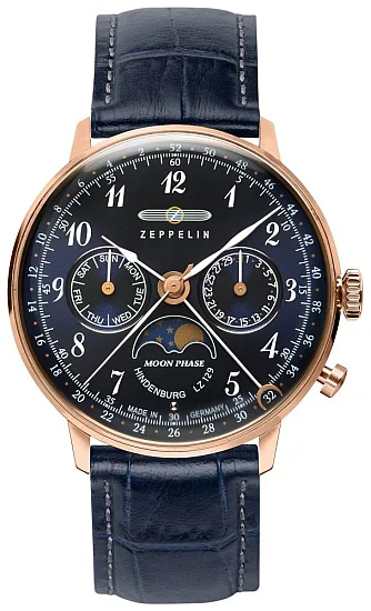 Zeppelin LZ129 Hindenburg Lady Quartz Moonphase Rose Gold ZE-7039-3