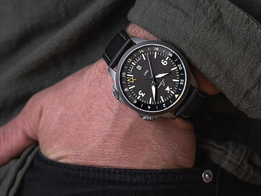 Laco Frankfurt Schwarz 43 Pilot Watch Special Automatic GMT Set LA-862120.2