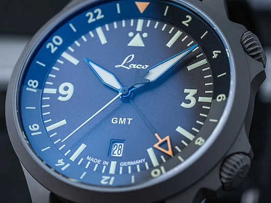 Laco Frankfurt Schwarz 43 Pilot Watch Special Automatic GMT Set LA-862120.2