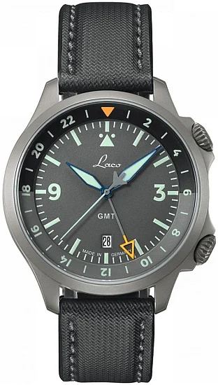 Laco Frankfurt Schwarz 43 Pilot Watch Special Automatic GMT Set LA-8621212
