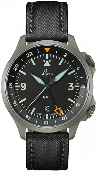 Laco Frankfurt Schwarz 43 Pilot Watch Special Automatic GMT Set LA-8621202