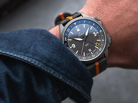 Laco Frankfurt Schwarz 43 Pilot Watch Special Automatic GMT Set LA-862120.2