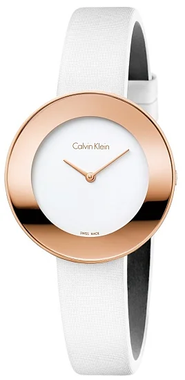 CALVIN KLEIN Lady Chic White Dial White Satin Rose Gold PVD K7N236K2