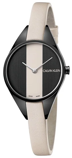 CALVIN KLEIN Lady Rebel Black-Beige Leather Black PVD K8P237X1