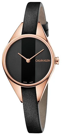 CALVIN KLEIN Lady Rebel Black Leather Rose Gold PVD K8P236C1