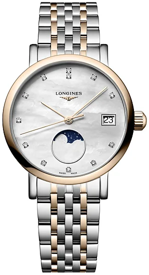 Longines Elegant Collection Lady Quartz Moonphase Diamonds 18k Gold Caps L43305877