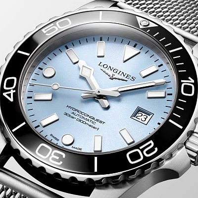 Longines HydroConquest Ceramic 42mm Mesh Ice Blue L3.788.4.99.6