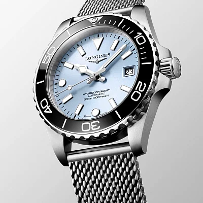 Longines HydroConquest Ceramic 39mm Mesh Ice Blue L3.779.4.99.6