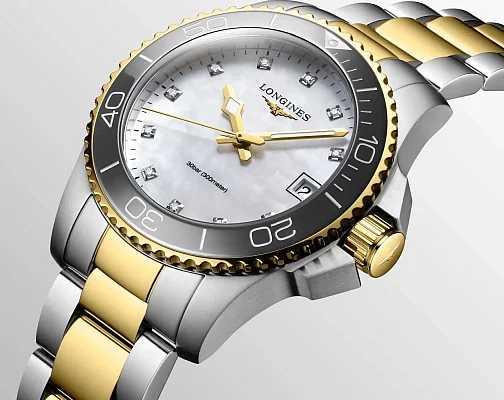 Longines HydroConquest Ceramic Lady Diamonds Yellow Gold PVD 32mm L3.370.3.87.6