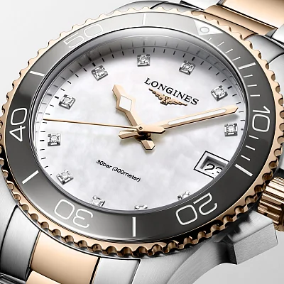 Longines HydroConquest Ceramic Lady Diamonds Yellow Gold PVD 32mm L3.370.3.89.6