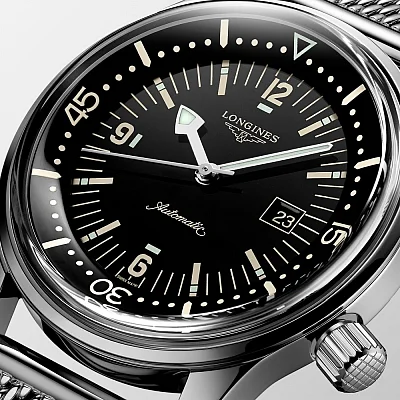 Longines Legend Diver Watch 36 Mesh Black Dial L3.374.4.50.6