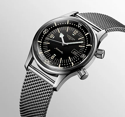 Longines Legend Diver Watch 36 Mesh Black Dial L3.374.4.50.6
