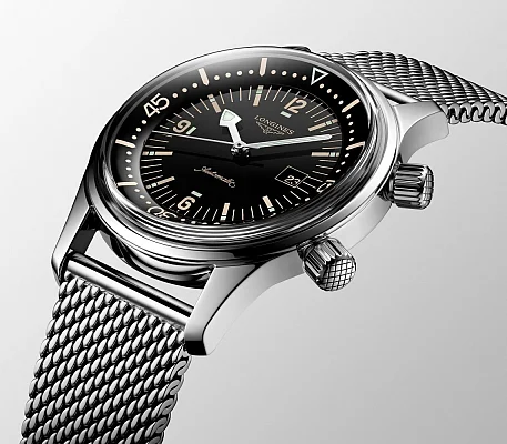 Longines Legend Diver Watch 36 Mesh Black Dial L3.374.4.50.6