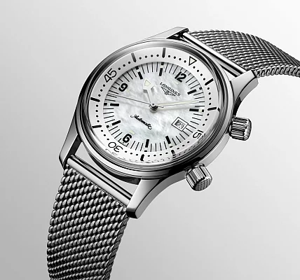 Longines Legend Diver Watch 36 Mesh Pearl Dial L3.374.4.80.6