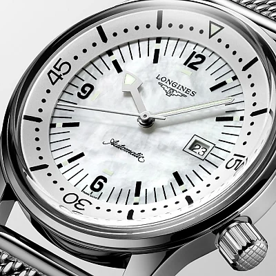 Longines Legend Diver Watch 36 Mesh Pearl Dial L3.374.4.80.6