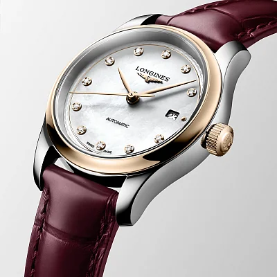 Longines Master Collection Automatic 30mm White Pearl Diamonds 18k Gold Caps L2.449.5.89.2