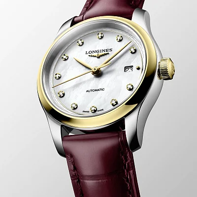 Longines Master Collection Lady 30mm White Pearl Dial 18k Gold Caps Diamonds L2.449.5.87.2
