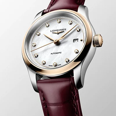 Longines Master Collection Automatic 30mm White Pearl Diamonds 18k Gold Caps L2.449.5.89.2