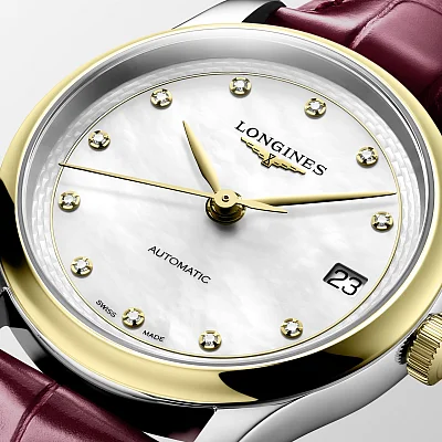 Longines Master Collection Automatic White Pearl Diamonds 34mm Gold Caps 18k L2.450.5.87.2