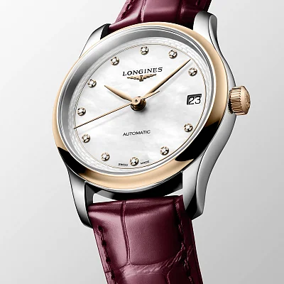 Longines Master Collection Automatic White Pearl Diamonds 34mm Gold Caps 18k L2.450.5.89.2