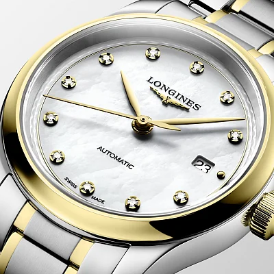 Longines Master Collection Lady 30mm 18k Gold Bezel and Caps Diamonds L2.449.5.87.7